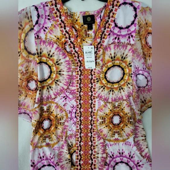 JM Collection Pink and Orange Patterned Blouse - Picture 3 of 8